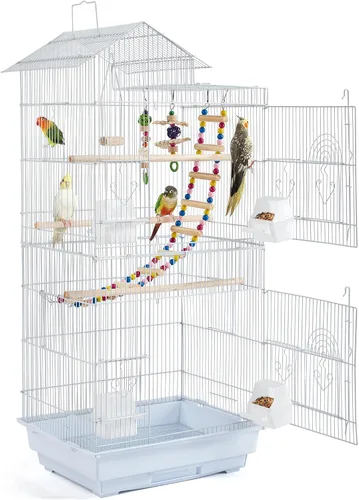 Vista 10 de Yaheetech - Jaula de vuelo de 39 pulgadas con juguetes, jaula de hierro forjado para cacatúas, conures, tortolitos, periquitos y pájaros pequeños