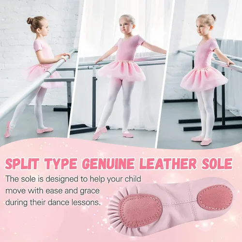 Vista 5 de Zapatos de ballet para niñas, zapatillas de ballet de cuero suave sin atar, zapatos de baile para niñas pequeñasniños grandes