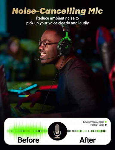 Vista 3 de Gaming Headset for PS4 PC Xbox 1 PS5 Controller Noise Cancelling Over Ear Headphones with Mic Surround Sound Wired Gamer Headsets for Computer