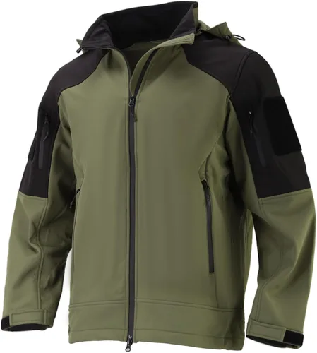Vista 7 de Chaqueta impermeable de softshell para hombre, resistente al viento con forro polar para invierno con capucha, ligera y cálida