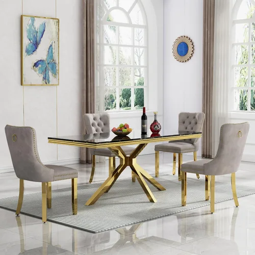 Vista 60 de HomVent - Juego de mesa de comedor de mármol sintético de 68 pulgadas con 4 sillas de terciopelo para cocina Modern Rectangular Faux Marble