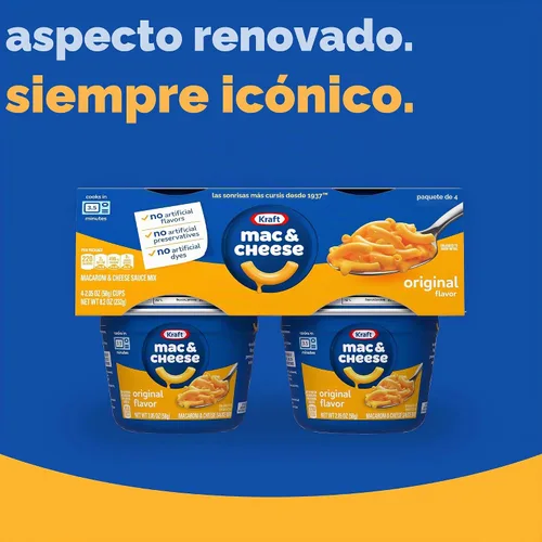 Vista 4 de Kraft - Cena para macarrones con queso, 4 tazas para microondas, original, 2.05 onzas Para cenas o cenas fáciles, sin sabores artificiales