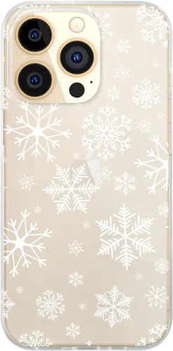 Vista 3 de Blingy's Funda compatible con iPhone 14 Pro, bonito patrón de Navidad con diseño de copos de nieve de invierno, funda protectora transparente de TPU