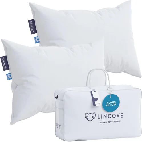 Vista 9 de Lincove Cloud Almohada de Plumón Canadiense Natural, Almohada Blanca de Lujo para Dormir - 625 Fill Power, Funda de Algodón de 500 Número de Hilos