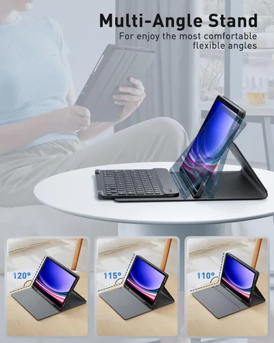 Vista 4 de TUNKARMOR Funda para teclado para Tab A9 de 8.7 pulgadas (2023) - Funda delgada con teclado desmontable y ratón con soporte para bolígrafo, función
