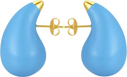 Vista 11 de Aretes de aro de oro gruesos para mujer, ligeros, con forma de gota de agua, aretes de aro abiertos y huecos en forma de lágrima, plata y oro