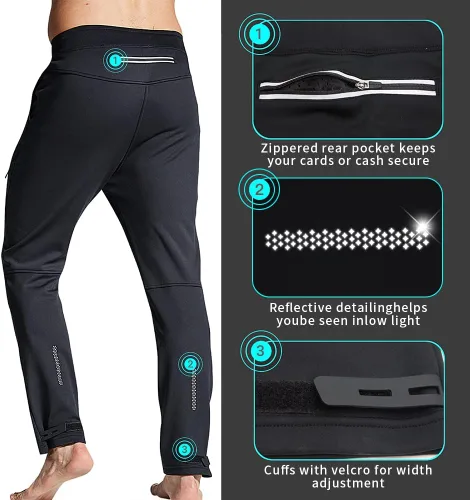 Vista 6 de Souke Sports Pantalones de ciclismo de invierno para hombre, a prueba de viento, de forro polar térmico para ciclismo pantalones deportivos