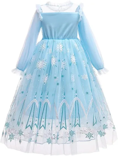 Vista 4 de Frozen - Vestido de princesa Elsa para niñas, disfraz de Halloween, Navidad, cumpleaños, fiesta, vestido de tul con accesorios