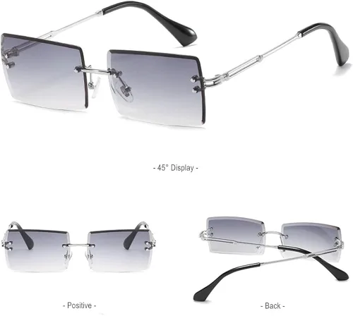 Vista 4 de BAWUYI Gafas de sol rectangulares sin montura de los años 90 años 2000 para mujeres y hombres accesorios Y2K vintage retro sin marco gafas cuadradas