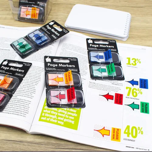 Vista 7 de Please Sign Here Message Flags Assorted Color, 400 Pages Total, 0.98 x 1.77 Inch Wide, Easy to Post, 50 Flags/Dispenser, 8 Dispensers/Pack