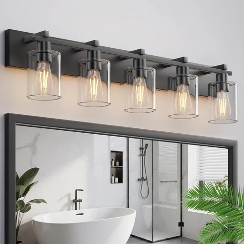 Vista 10 de Bathroom Light Fixtures Over Mirror, 2-Light Modern Matte Black Bathroom Vanity Light, Wall Lights with Clear Glass Shade, Living Room, Bedroom