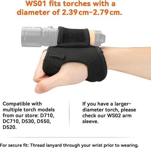 Vista 3 de ORCATORCH Diving Flashlight Glove Hands-Free Flashlight Holder Universal Adjustable Wrist Strap Scuba Dive Lights Accessories