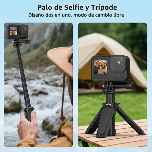 Vista 5 de VRIG TP29 Mini trípode extensible para cámara, portátil con mango pequeño, para cámara web de escritorio, selfie, trípode para DJI Osmo Action