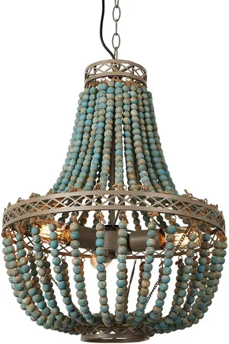 Vista 9 de FIRVRE Lámpara de araña de cuentas de madera, lámpara colgante rústica vintage de granja, lámparas bohemias, lámpara de techo de playa azul bohemia