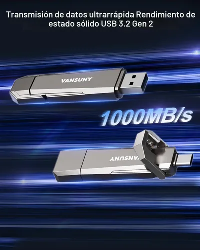 Vista 3 de Vansuny Unidad de estado sólido USB de 256 GB de hasta 1000 MB/s USB 3.2 Gen 2 Dual SSD USB A + Tipo C SSD externo portátil para teléfono Android
