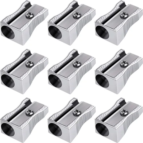 Vista 6 de Frienda Paquete de 48 sacapuntas de metal, mini sacapuntas de metal de mano, sacapuntas manuales con sacapuntas de aleación de aluminio de un solo