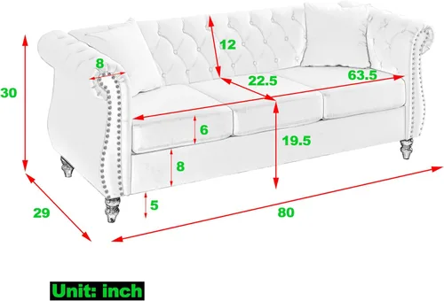 Vista 2 de 80" Black Velvet Chesterfield Sofa for Living Room,2 Pcs 3 Seater Sofa Button Tufted Nailhead Trimming Rolled Arms with Wood Frame with 4 Pillows