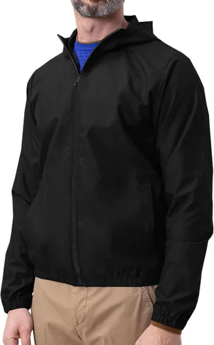 Vista 2 de Runcati Chaqueta impermeable ligera para hombre, rompevientos con capucha para senderismo, ciclismo, impermeable
