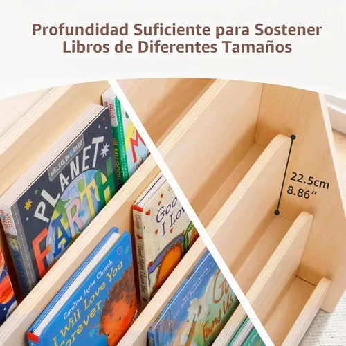 Vista 6 de OOOK Estantería infantil de 4 niveles, estantería frontal de madera