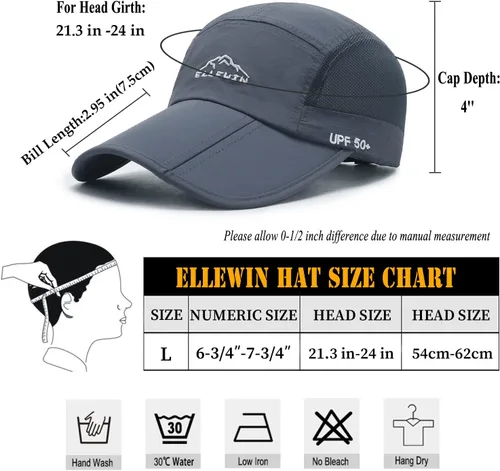 Vista 43 de ELLEWIN Gorra de béisbol unisex UPF 50 sin estructura, con pico grande y plegable