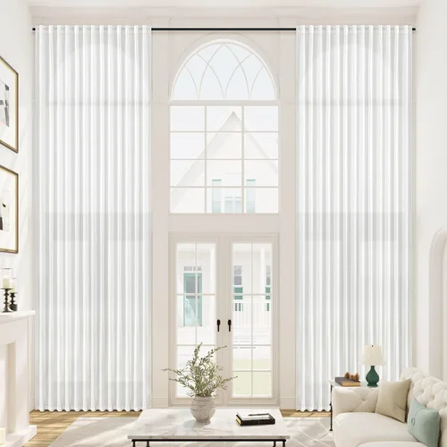 Vista 30 de mstexa Cortinas de lino gris de 132 pulgadas para techos altos, sala de estar, protección de privacidad, filtrado de luz, cortinas extralargas