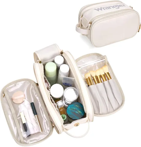 Vista 15 de Wrangler - Neceser de viaje grande para maquillaje, bolsa de cosméticos Vaca café