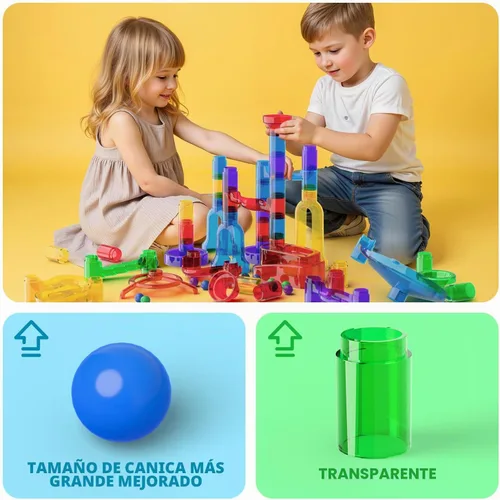 Vista 4 de MaxTronic Kit de carrera de canicas para niños, kit de laberinto de mármol mejorado de 0.630 in, canicas de 109 piezas, bloques de construcción