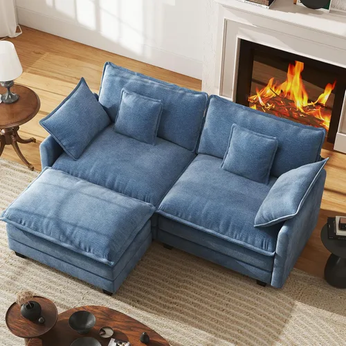 Vista 41 de Sofá de nube en forma de L de 77 pulgadas, sofá modular con otomana, cómodo sofá biplaza de felpilla con almohada para sala de estar, dormitorio