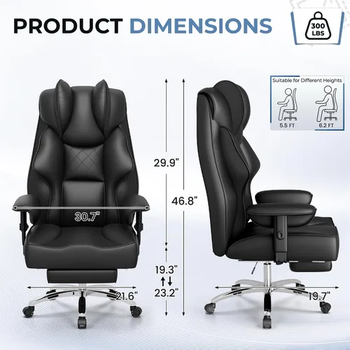 Vista 3 de Homall Silla de oficina de masaje grande y alta, silla de escritorio ergonómica reclinable con respaldo alto y reposabrazos acolchados ajustables