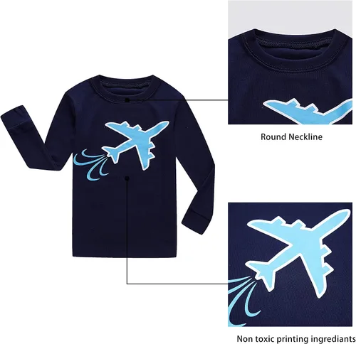 Vista 3 de KikizYe Conjunto de pijama para niños pequeños y grandes, pijama 100% algodón