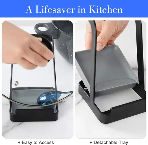 Vista 6 de NiHome Versátil tapa para olla, soporte para cucharón, almohadilla multiusos para espátula, tabla de cortar, soporte para cucharas, utensilios