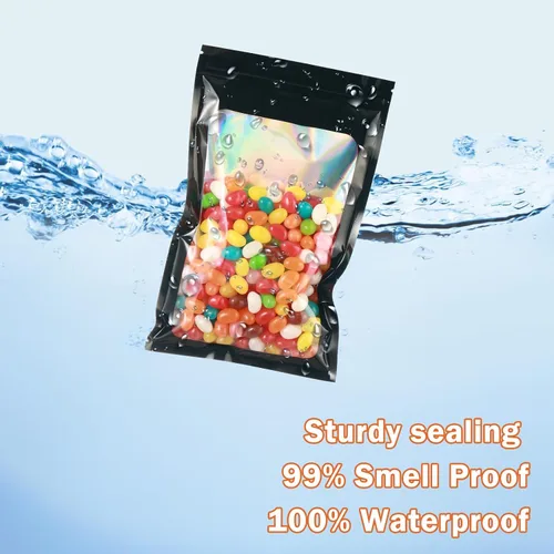 Vista 2 de 350 bolsas de Mylar para almacenamiento de alimentos, bolsa de Mylar de 4 x 6 pulgadas con ventana, bolsas resellables negras para pequeñas