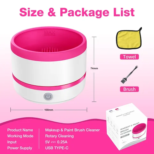 Vista 9 de Limpiador de brochas de maquillaje, máquina limpiadora automática de brochas de maquillaje, limpiador eléctrico portátil de secado rápido y limpieza