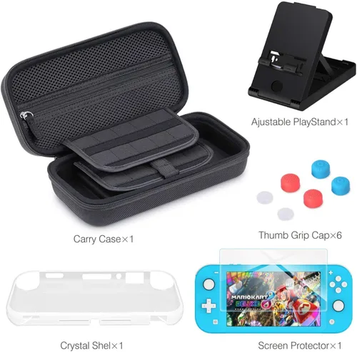 Vista 9 de HEYSTOP Compatible con Nintendo Switch Lite funda de transporte Mini Switch Lite Funda protectora de pantalla de vidrio templado, soporte de juego