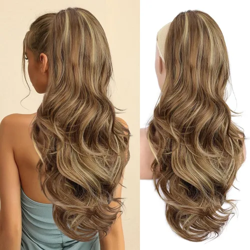 Vista 16 de Extensión de cola de caballo rubio, extensión de cola de caballo con cordón de 20 pulgadas para mujeres, extensiones de cabello de cola de caballo