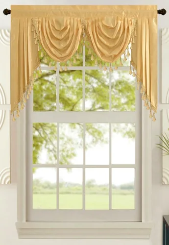Vista 5 de All American Collection Nueva Cenefa de Cascada Doble de Seda Sintética Sólida Adjunta con Colas (55" x 32", Cenefa Beige)