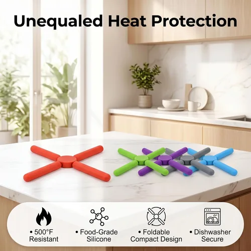 Vista 5 de KSENDALO Paquete de 5 salvamanteles de silicona gruesa para platos calientes, salvamanteles plegables ecológicos para ollas y sartenes calientes