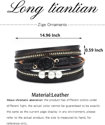 Vista 7 de Long tiantian Pulseras para mujer, pulseras bohemias de moda, pulseras de cuero para mujer, pulseras apilables de varias capas, joyería occidental