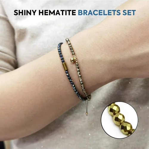 Vista 4 de Morchic Juego de 2 pulseras elásticas ajustables con cuentas de hematita brillante para mujer, gema energética semipreciosa, regalo de cumpleaños