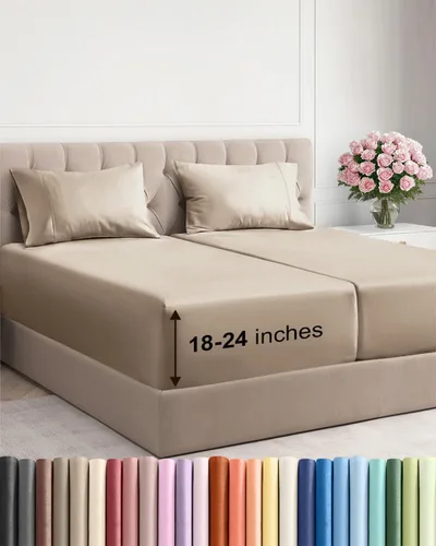 Vista 78 de Sábanas individuales de bolsillo extra profundo, sábanas transpirables y refrescantes de 3 piezas, juego de sábanas de lujo para hotel, suaves, sin