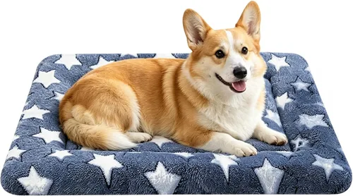 Vista 32 de Tapete de cama para perro, almohadilla reversible para jaula de perro con alfombrilla lavable y espuma suave, cama plana para mascotas para perros