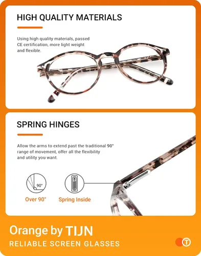 Vista 5 de TIJN Gafas de bloqueo de luz azul para hombres y mujeres, gafas de montura redonda gruesa vintage
