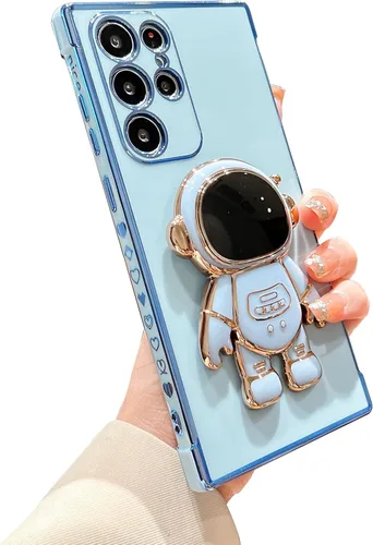 Vista 8 de Omio Funda para Samsung Galaxy S24 Plus con soporte oculto de astronauta, funda de lujo chapado en corazón con borde lateral, pequeño patrón de amor