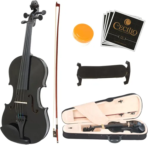 Vista 10 de Mendini 1/2 MV Violín de madera maciza con estuche rígido, soporte para los hombros, arco, colofonia y cuerdas adicionales Satén Antiguo