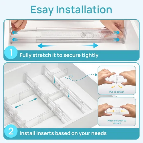 Vista 6 de Vtopmart Separadores de cajones de 2.36” con inserciones expandibles, organizador de cajones de cocina ajustable de 12.8"-22.3", separador