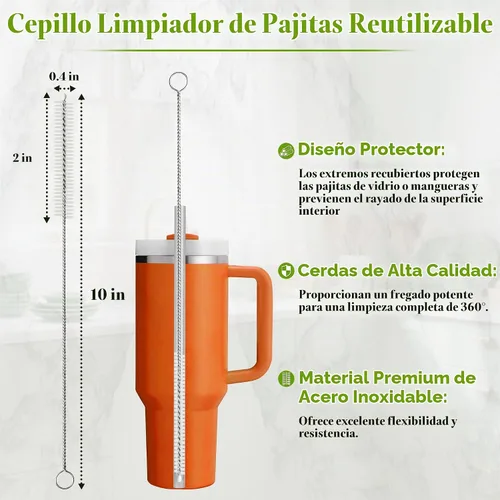 Vista 7 de Juego de 10 cepillos limpiadores de pajillas, 10 piezas de 10 pulgadas con mango de acero inoxidable, cepillo extra largo para vaso, taza