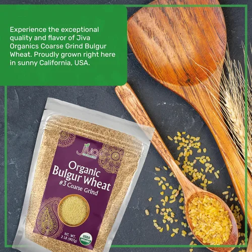 Vista 3 de Trigo Bulgur orgánico grueso #3 de 2 libras, sin OMG, cultivado en Estados Unidos, bayas de trigo 100% naturales, bolsa resellable por Jiva Organics