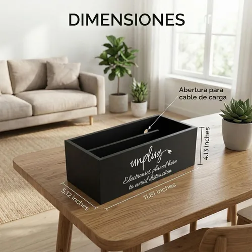 Vista 6 de Caja de desenchufe, caja de teléfono de estilo granja, cesta para teléfono celular para el hogar, cárcel de teléfono móvil de madera, estación