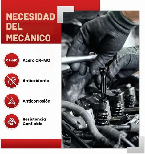 Vista 4 de Juego de 8 llaves de impacto Allen de 1/2 pulgada, enchufe hexagonal SAE de 1/4 a 3/4 pulgadas, acero Cr-Mo de grado de impacto maestro con estuche