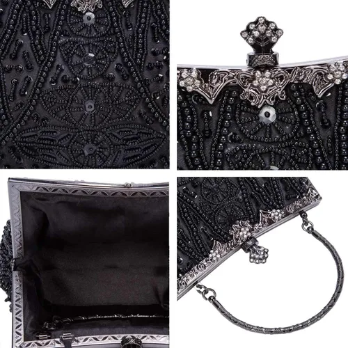 Vista 5 de Selighting Bolsos de noche con cuentas vintage de los años 20 para mujer, bolso formal de boda, boda, bolso de mano de graduación, cóctel, fiesta